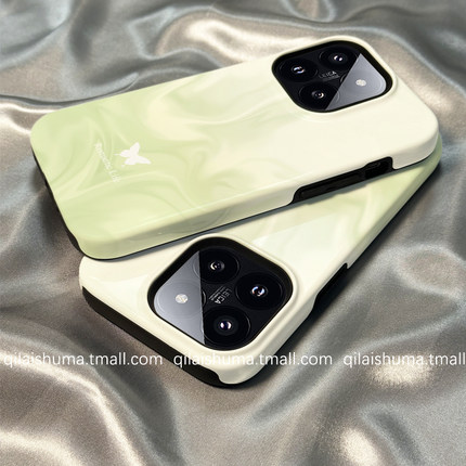 柒莱二合一菲林壳适用于小米17/15pro手机壳14新款13红米k80k70女60简约绿色晕染蝴蝶note14防摔12硅胶11软套