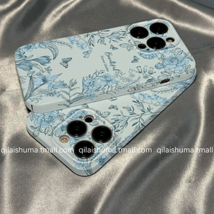 10新款 柒莱菲林壳适用于opporeno15 13pro手机壳12 9男女findx8x7高级简约蓝色花朵a5硬a6真我软neo7套