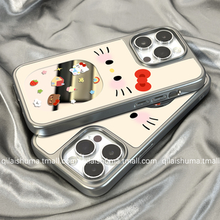 柒莱高级镜面壳适用于苹果16promax手机壳新款iPhone17补妆15可爱蝴蝶结KT猫14硬补妆镜13防摔12硅胶11软套
