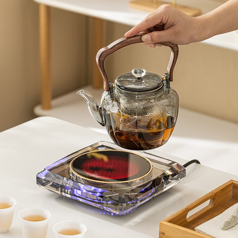 高端新款水晶电陶炉家用小型静音围炉煮茶炉玻璃茶壶套装养生直销