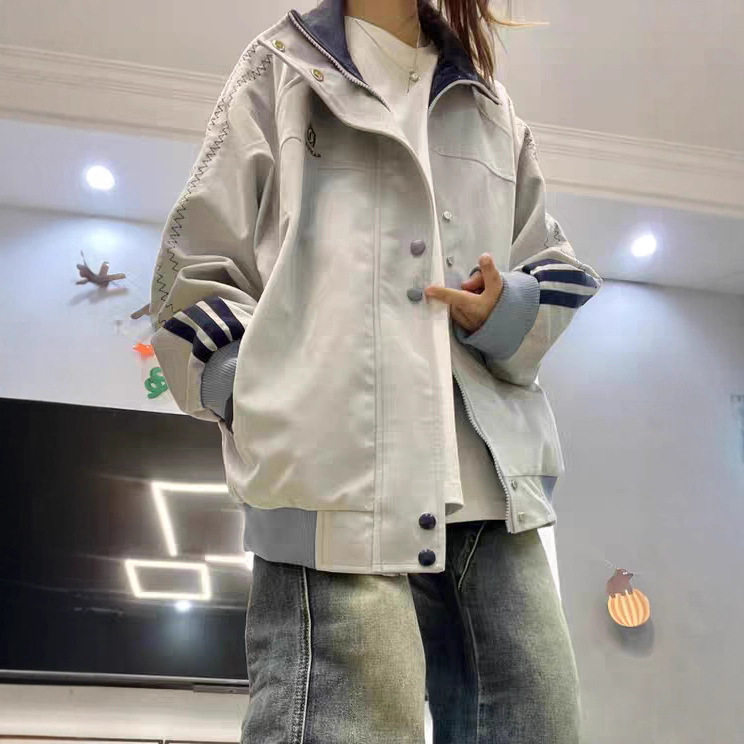 新品美式复古撞色外套女2025春秋季宽松休闲百搭夹克棒球服上衣,运动服/休闲服装,棒球服,淘宝优惠券,粉丝福利购,淘宝优惠卷