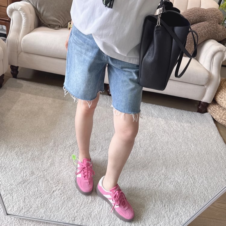 MC复古水洗阔腿毛边牛仔五分裤