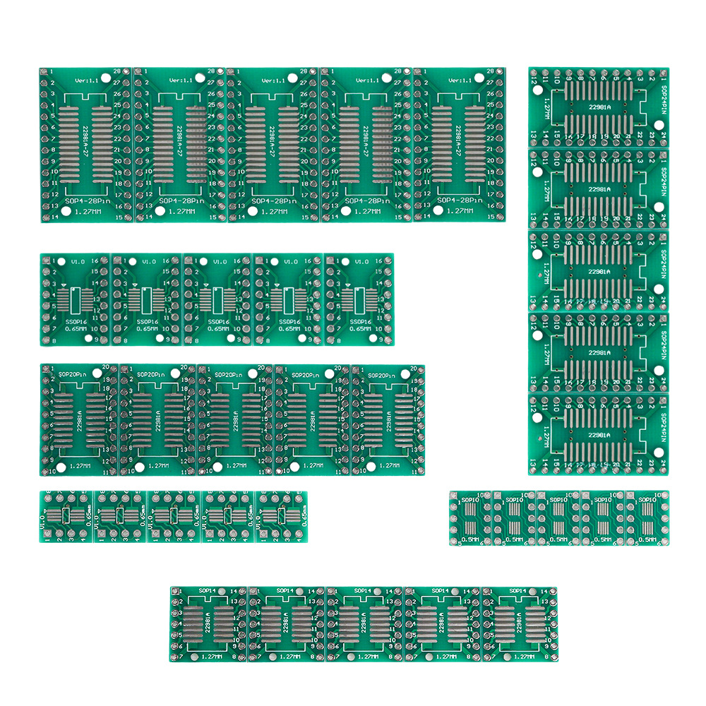 PCB板贴片转直插6/7种转换板组合套件MSOP10 QFN48 SOP8~16~24~28