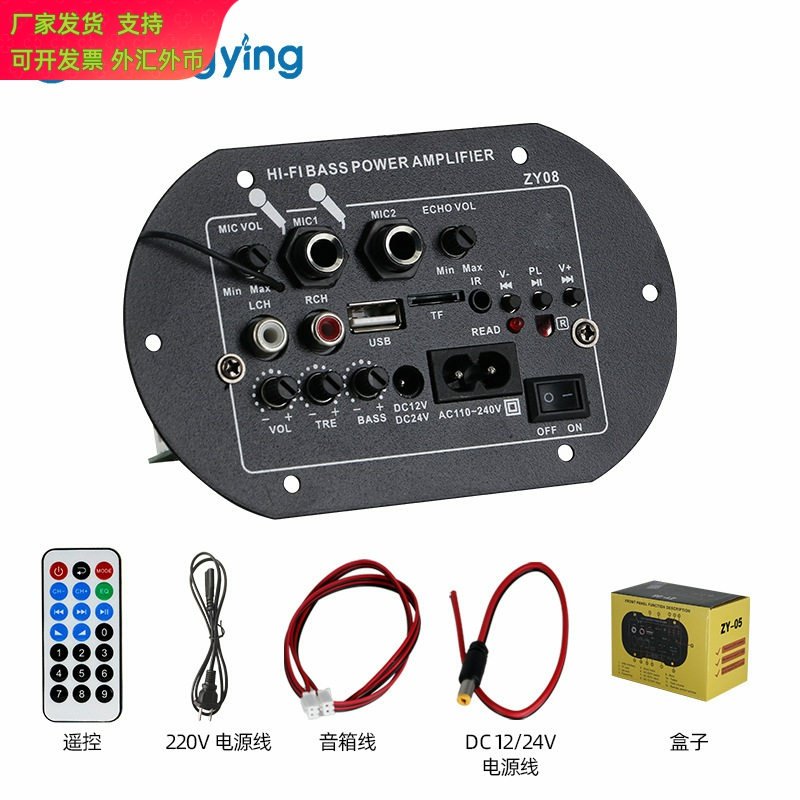 12v24v220v车载低音炮蓝牙户外音响功放板双麦克风音箱子