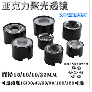 22mm大功率灯珠透镜沙面光面 led聚光仿流明1w3w透镜直径15