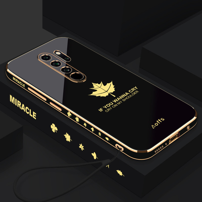 红米note8pro手机壳枫叶金色侧边电镀软壳全包镜头防摔摄像头时尚潮流女款新品新款保护套外壳硅胶