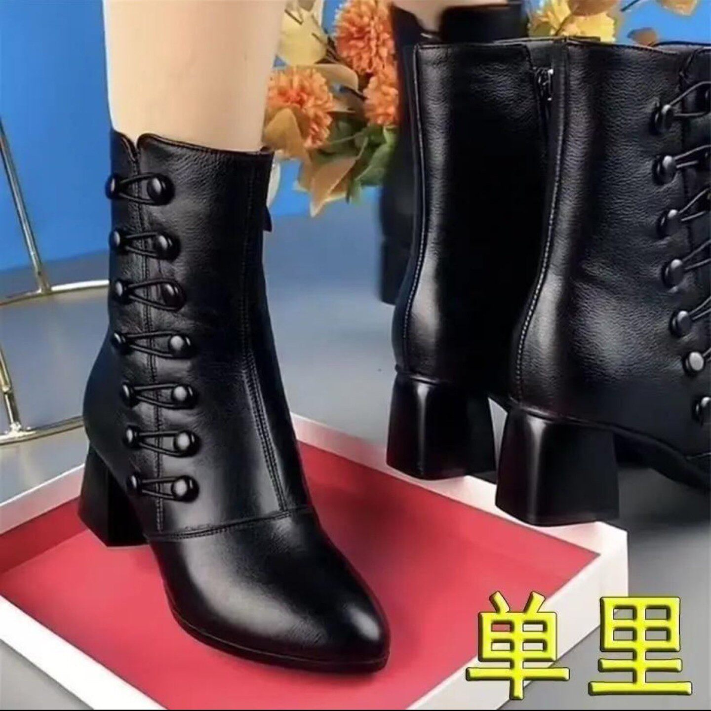 优麦汇女鞋百搭粗跟中筒靴秋冬女士款英伦风气质短靴保暖软底靴a3
