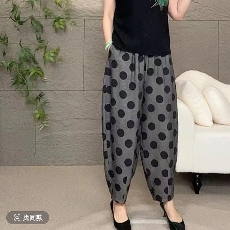 中年妈妈哈伦裤夏季薄款宽松高腰冰丝中老年人女裤直筒九分裤萝a3