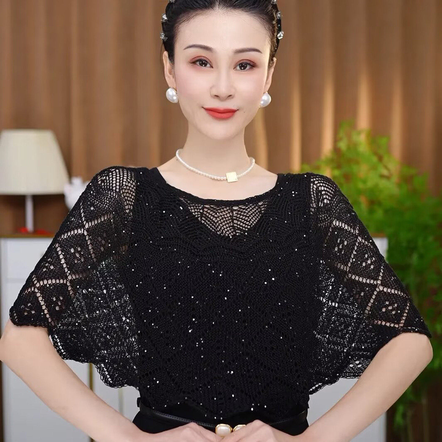 恒清优选女装高档防晒贵妇披肩夏季女士针织斗篷气质百搭空调罩a6