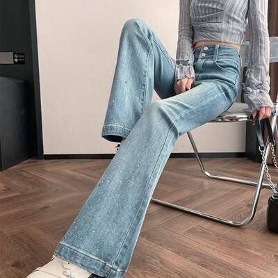 绫致牛仔服饰6号店加绒/单裤烫钻微喇牛仔裤新款高腰弹力修身显瘦