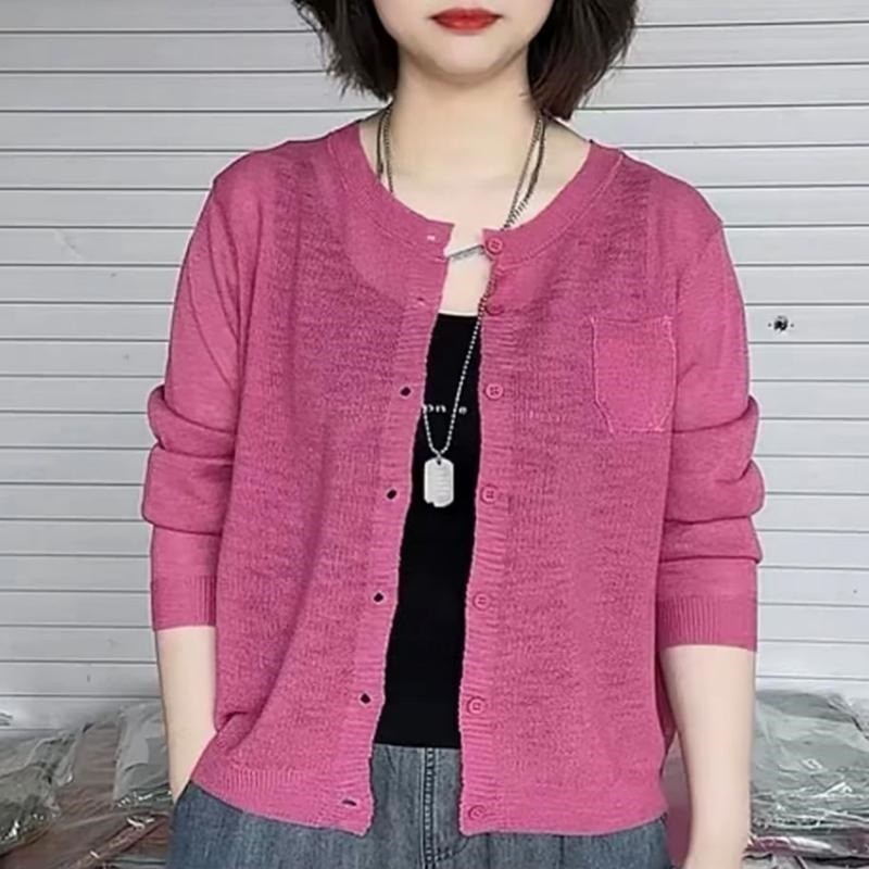 夏季新款时尚休闲纯色百搭早春秋针织开衫女装长袖薄款防晒外套a6