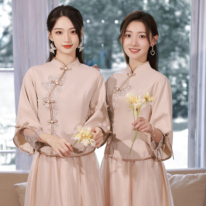 中式伴娘服2025新款姐妹团中国风大码胖mm婚礼表演聚会