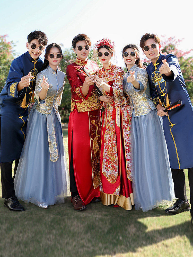 新中式伴娘伴郎服兄弟团2025新款结婚礼服旗袍显瘦汉服姐妹裙装女