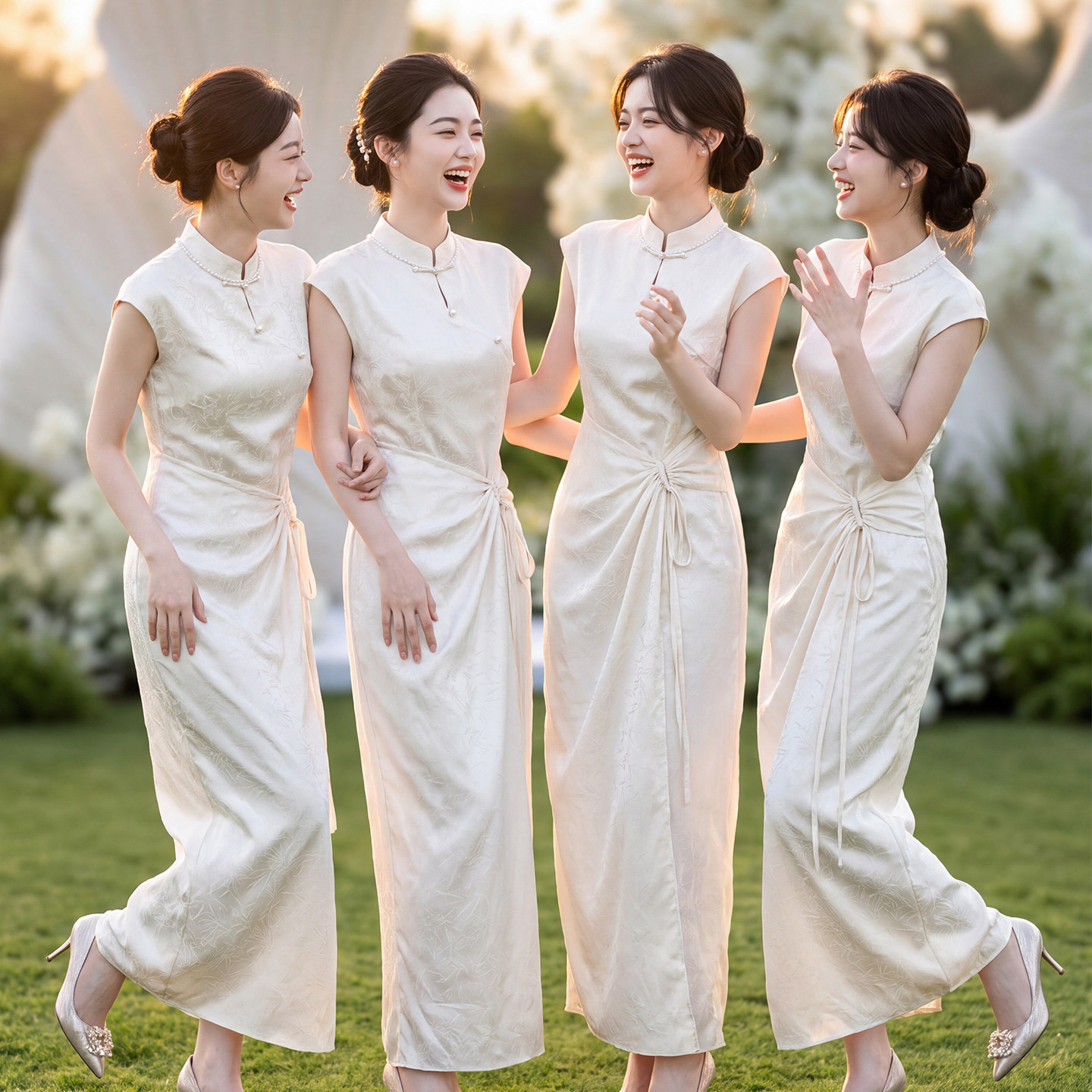 新中式伴娘服女小个子旗袍订婚裙