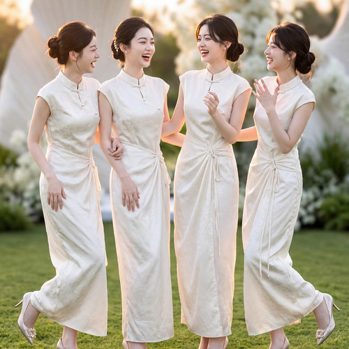 新中式伴娘服女小个子旗袍订婚裙