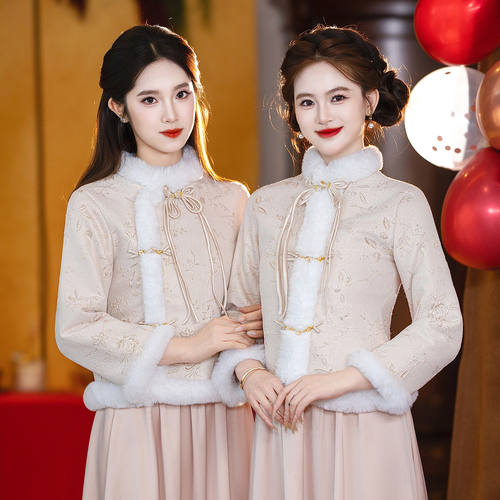 伴娘服冬装加厚绝美姐妹伴娘裙