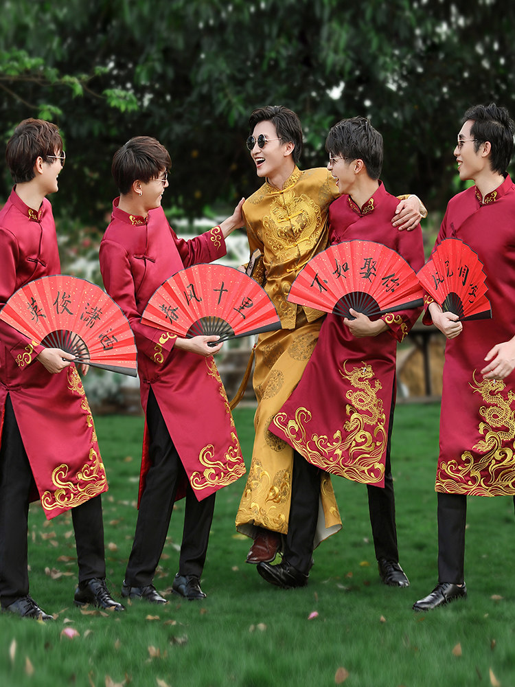 BEST MAN SUITS CHINESE-STYLE MALE BROTHER COSTUMES WEDDING DRESSES FUNNY CHINESE-STYLE HANFU TANG COSTUMES BLUE COATS BROTHERS UNIFORMS