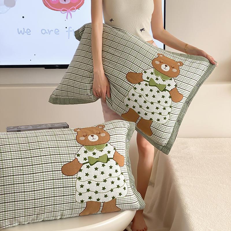 全棉四层纱布枕套a类母婴级纯棉枕芯罩48x74cm一对装枕头套