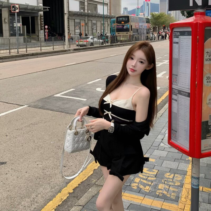 魏妮妮温柔纯欲蝴蝶结打底内搭吊带背心文带胸垫美背开衫两件套女