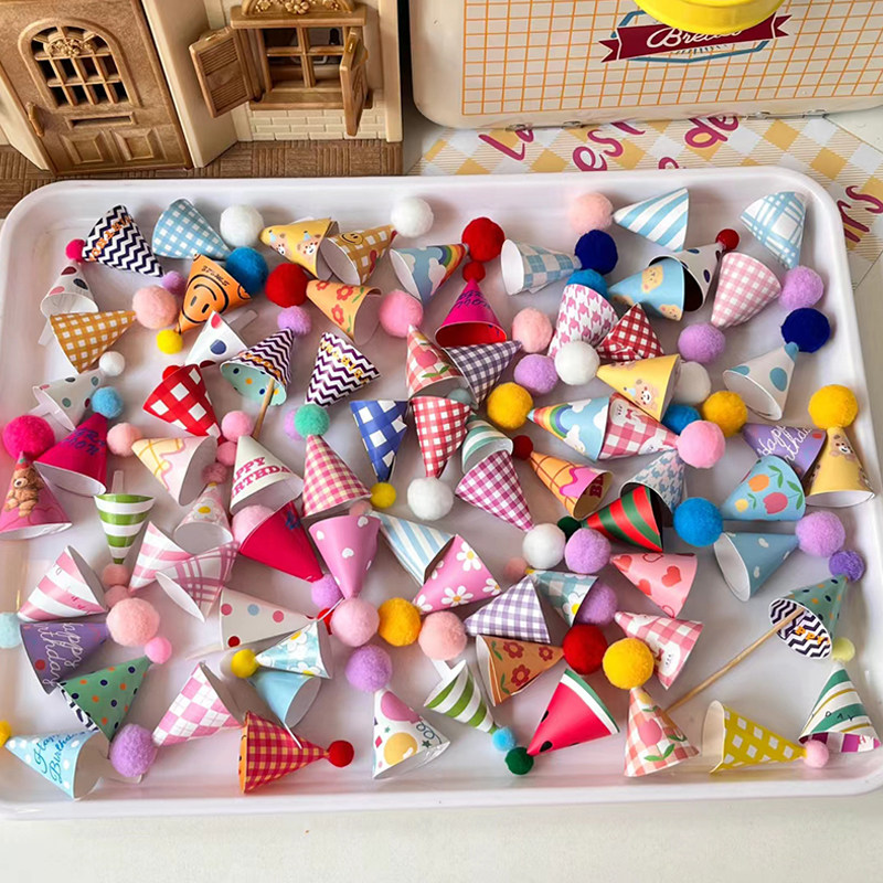 网红毛球小帽子卡通装饰迷你生日帽韩式可爱小熊爱心甜品烘培插件