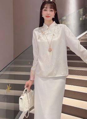 2025年秋冬季醋酸重工刺绣百搭立领女衬衣7258