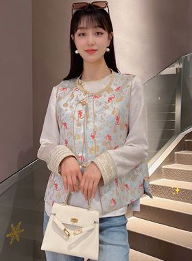 《福禄双全》新中式中国风提花立领织金马甲3773