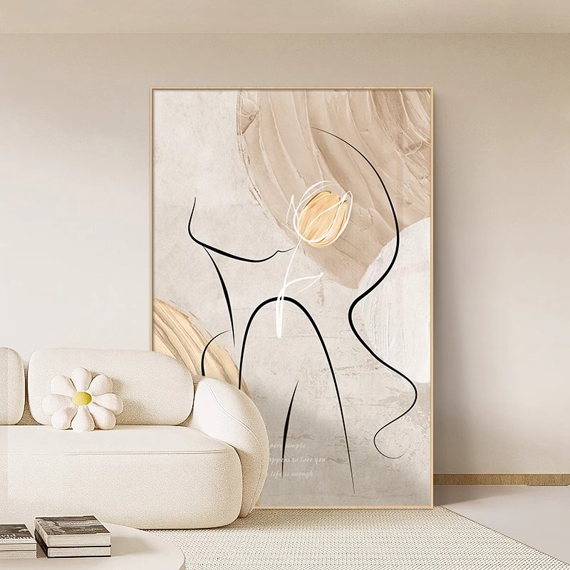 抽象线条人物客厅沙发装饰画奶油风落地画现代简约美容院墙壁挂画
