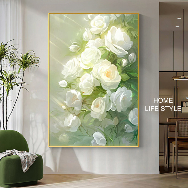 奶油风绿色花卉客厅装饰画ins玄关挂画入户过道壁画沙发背景墙画,家居饰品,现代装饰画,淘宝优惠券,粉丝福利购,淘宝优惠卷