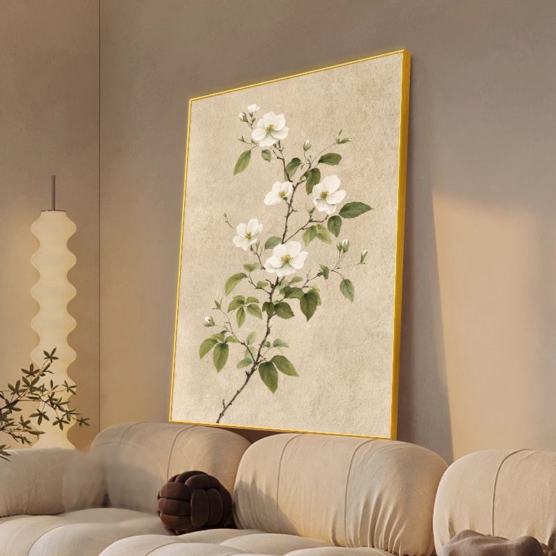 日式治愈绿植原木风客厅玄关壁画