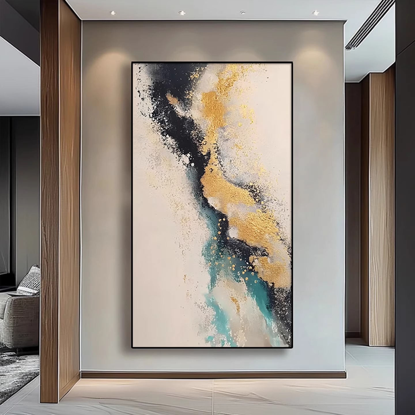 金箔抽象入户进门玄关装饰画高级感艺术挂画现代轻奢走廊过道壁画