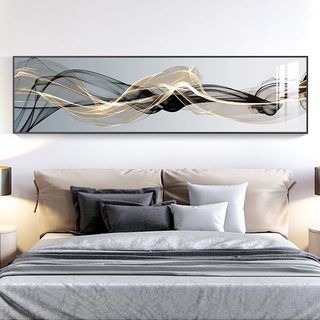 现代轻奢卧室装饰画抽象大气主卧床头挂画黑白线条房间背景墙壁画