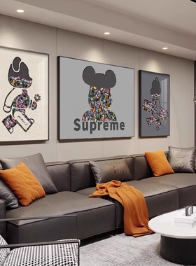 轻奢高级感暴力熊装饰画kaws积木沙发背景墙挂画网红潮牌三联壁画