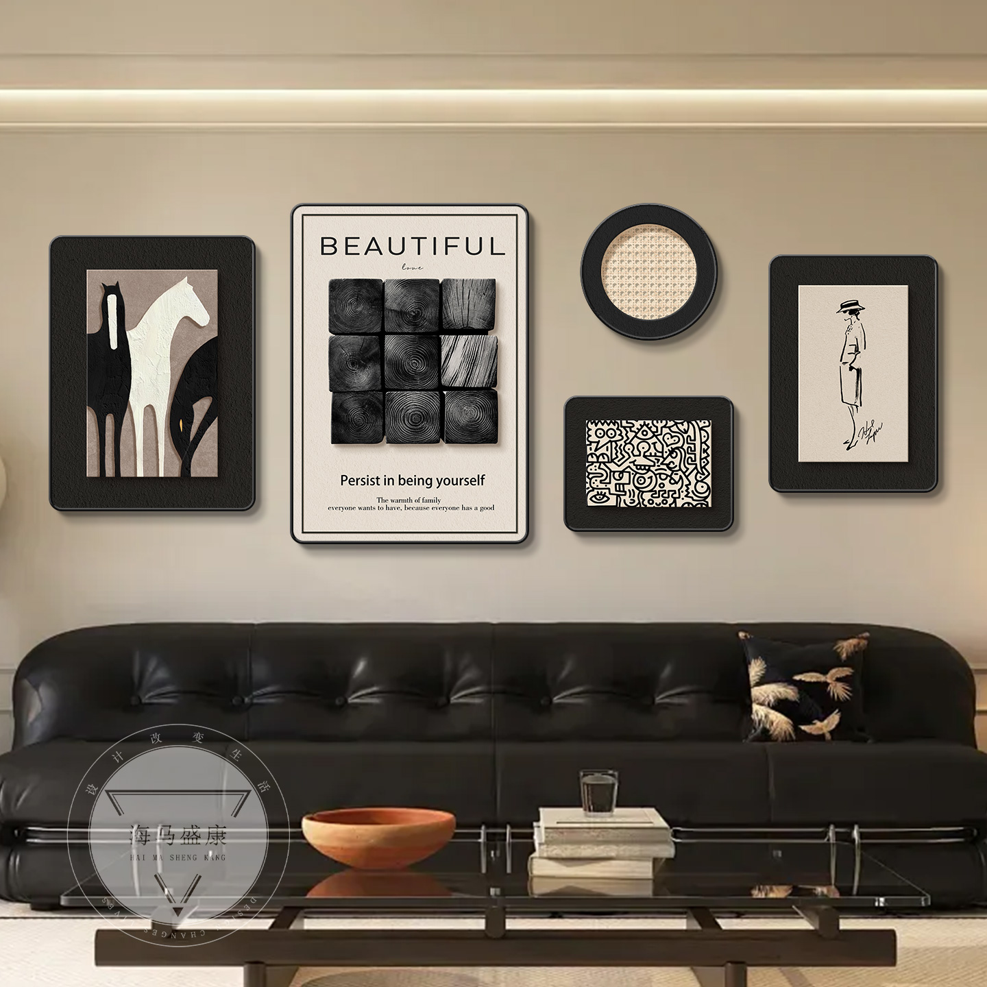 意式极简高级感客厅组合装饰画