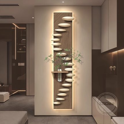 步步高升玄关装饰画水培绿植入户门挂画高级感走廊过道带led壁灯