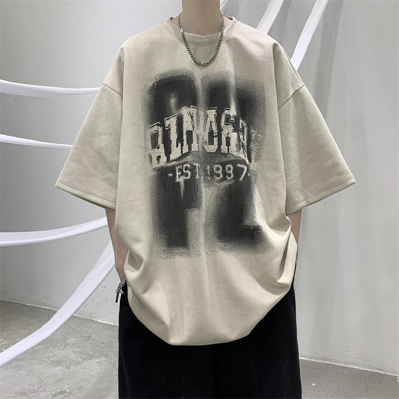 BLACBUK七分袖t恤男款高级感宽松麂皮绒美式潮牌潮流百搭衣服1521