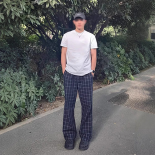 BLACBUK何以至此美式格子裤子男夏季薄款微喇弯刀裤子提档直XX65