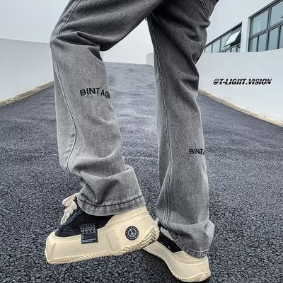 BLACBUK美式裤子男高街vibe潮牌刺绣牛仔裤男款微喇长裤7190