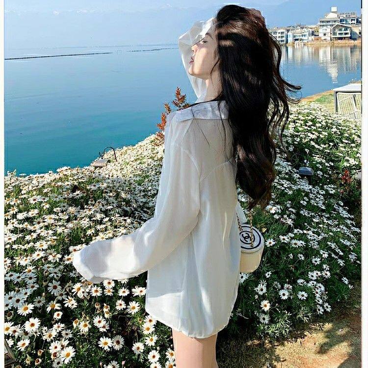 白色防晒衣女2026夏季新款雪纺长袖休闲衬衫宽松垂感衬衣薄款开衫