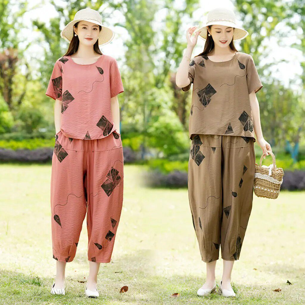 依澜衫精品服饰2026夏季休闲洋气宽松大码印花显瘦中老年妈妈套a8