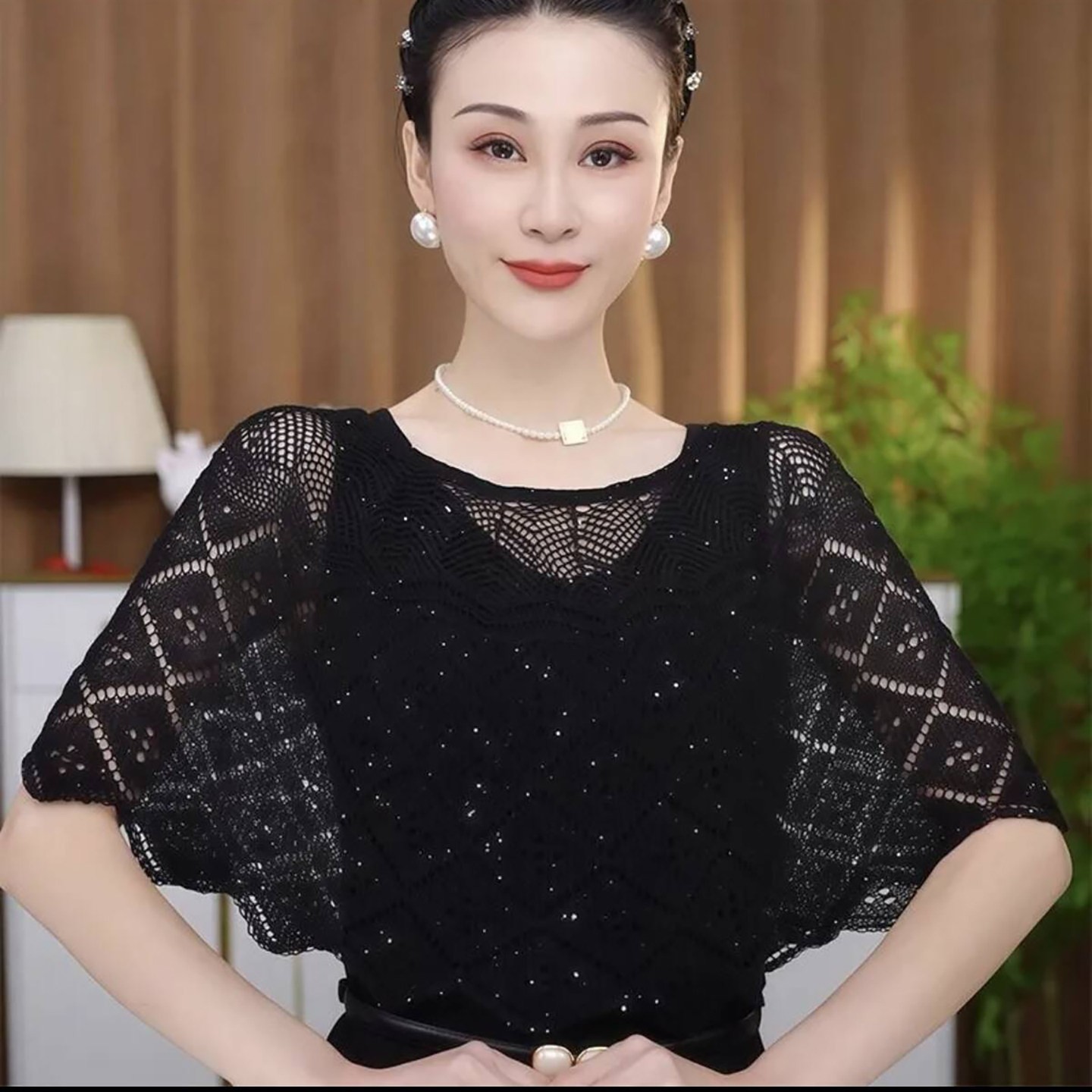 贝格象贵妇针织披肩镂空套头叠穿女外搭坎肩小衫蕾丝防晒空调罩a2