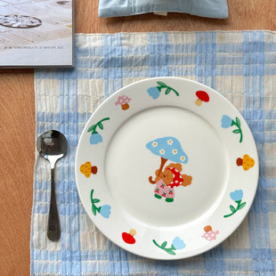 小狗插画早餐盘家用餐具平盘蛋糕甜品 魔法蘑菇 BLUUF TAG原创