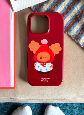 BLUUF TAG原创插画雀斑小狗可爱ins红色春节新年亮面菲林二合一手机壳适用苹果iPhone系列15/16/17promax