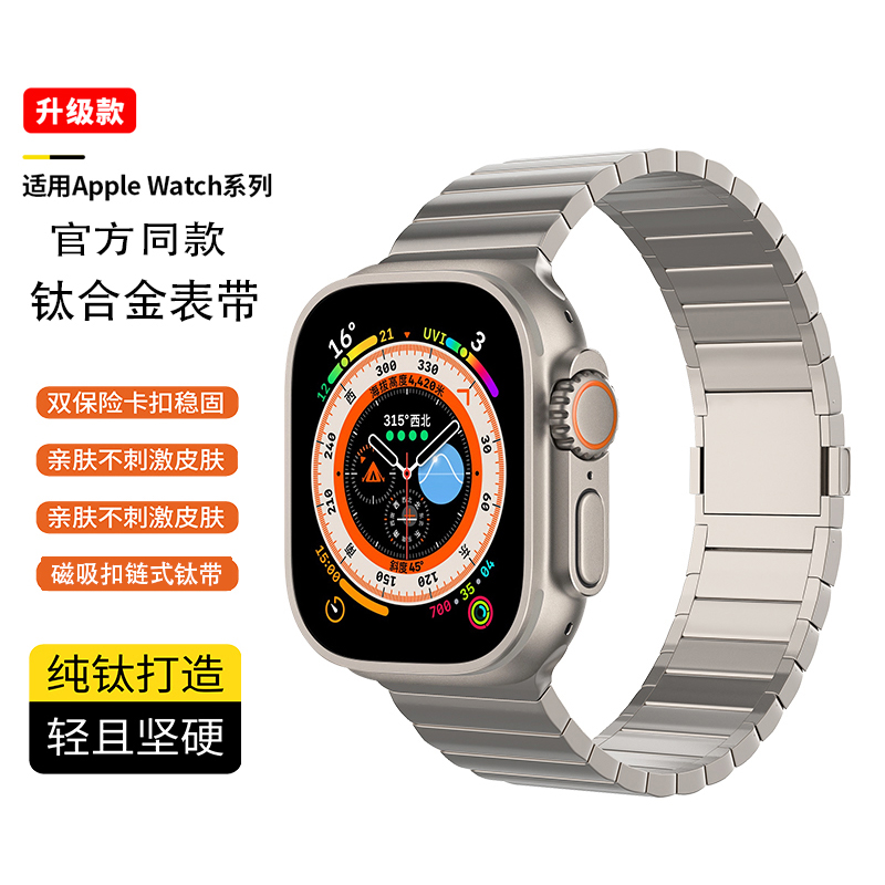 适用苹果手表表带钛合金AppleWatch Ultra1/2代钛表带S9钛带iwatch手表带8/7/6/SE高级5钛金属替换带S8新款S6