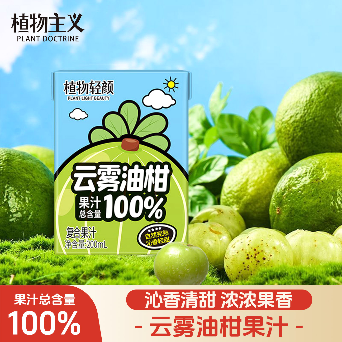 植物轻颜云雾油柑100%果汁含量油柑汁果味饮品夏日饮品200ml*12盒
