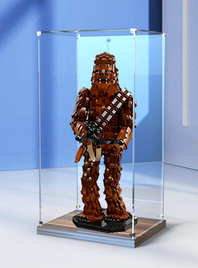 适用乐高75371星球大战系列亚克力展示盒丘巴卡木制底座收纳盒罩