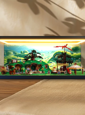 亚克力灯光款防尘展示盒适用10354指环王夏尔郡The Shire建筑模型