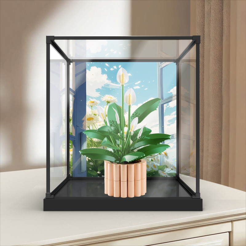 贝格宝适用11504和平百合积木亚克力展示柜花卉系列合金框收纳盒