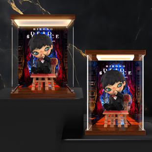 适用泡泡玛特 小野 死寂吊卡 潮玩手办亚克力防尘灯光彩绘收纳盒