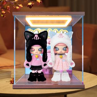 亚克力展示盒适用泡泡玛特MOLLY躲猫猫1/8可动人偶透明回灯收纳盒