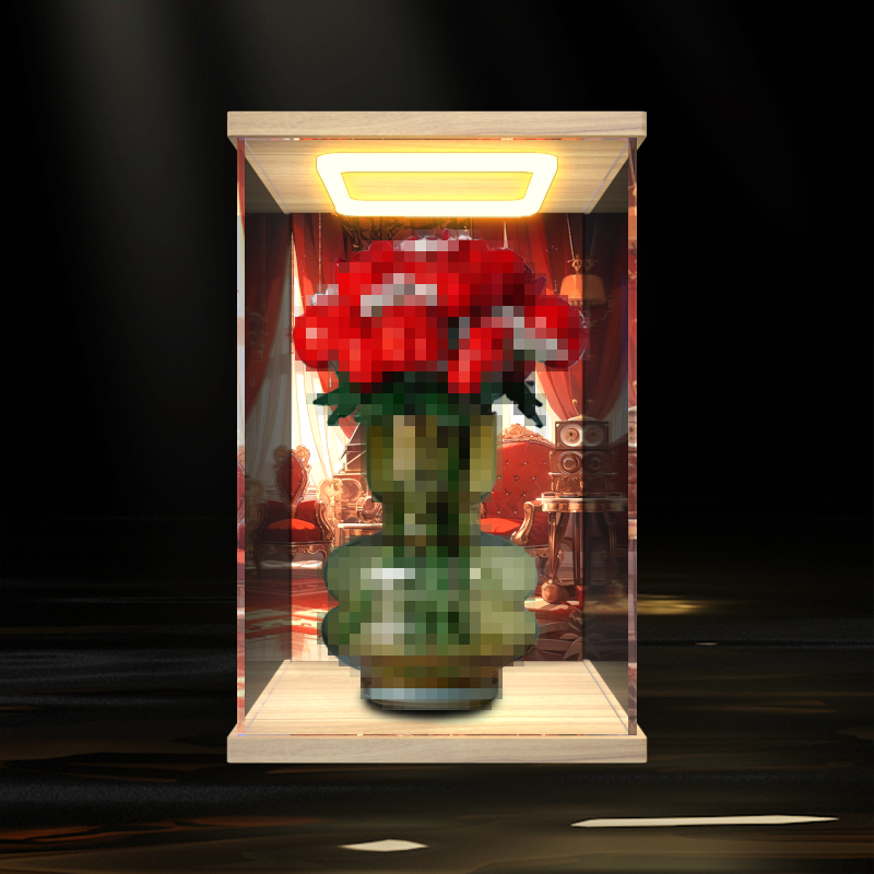 玩具防尘罩亚克力高清适用积木 10328玫瑰花模型拼装回形灯展示盒